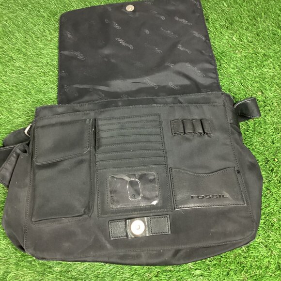 Vintage Fossil Classic Black Leather Briefcase Messanger Bag - Picture 2 of 16